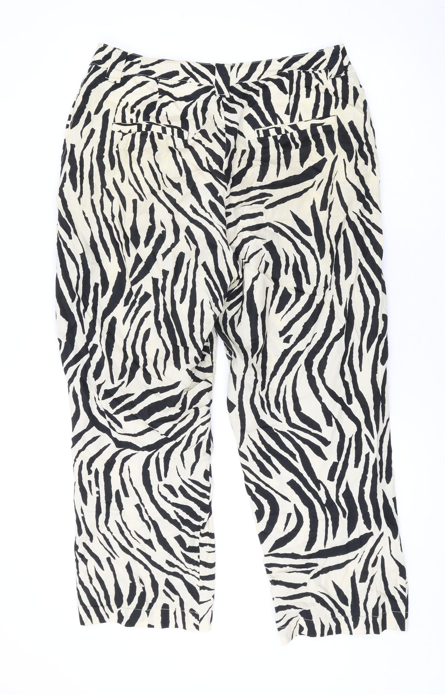 Mango Womens Beige Animal Print Cotton Trousers Size 14 L24 in Regular Zip