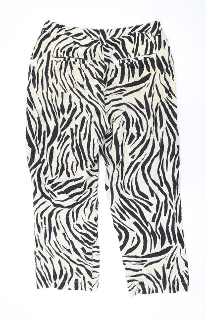 Mango Womens Beige Animal Print Cotton Trousers Size 14 L24 in Regular Zip