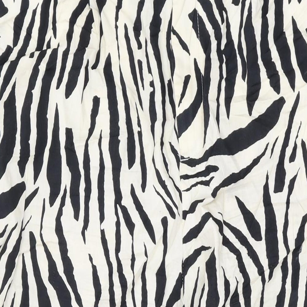 Mango Womens Beige Animal Print Cotton Trousers Size 14 L24 in Regular Zip