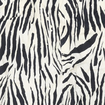 Mango Womens Beige Animal Print Cotton Trousers Size 14 L24 in Regular Zip