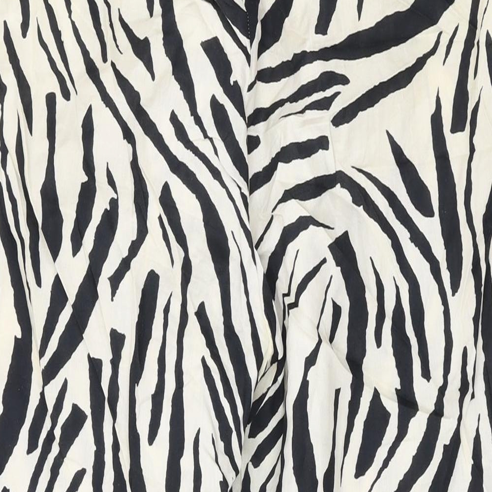 Mango Womens Beige Animal Print Cotton Trousers Size 14 L24 in Regular Zip