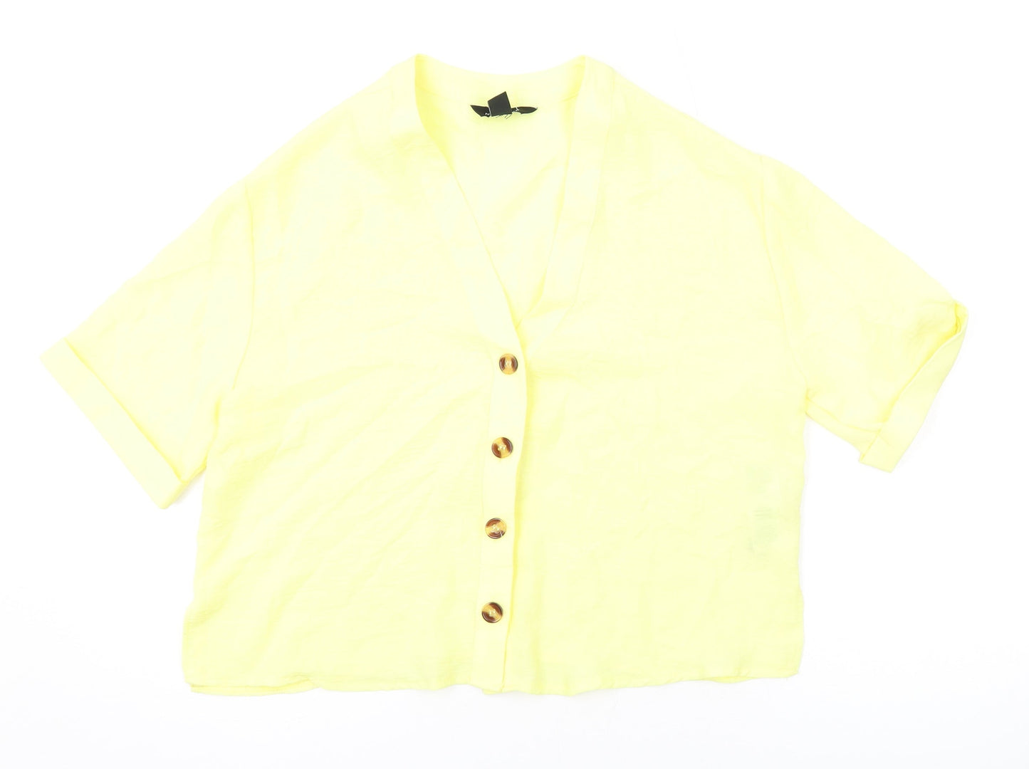 Womens UK Size 10 New Look Yellow Basic Button-Up