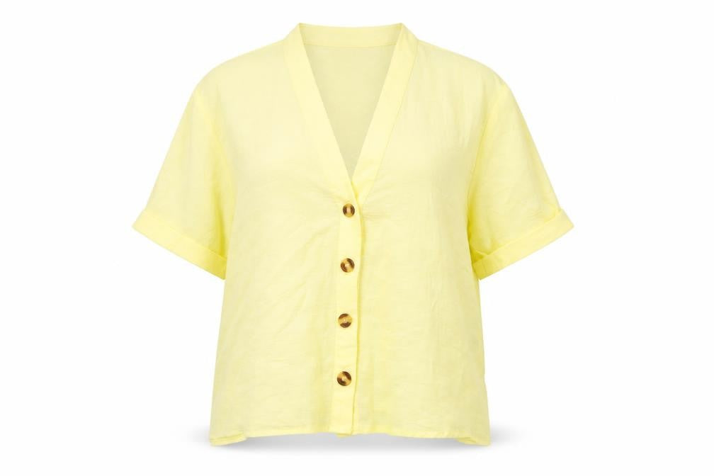 Womens UK Size 10 New Look Yellow Basic Button-Up