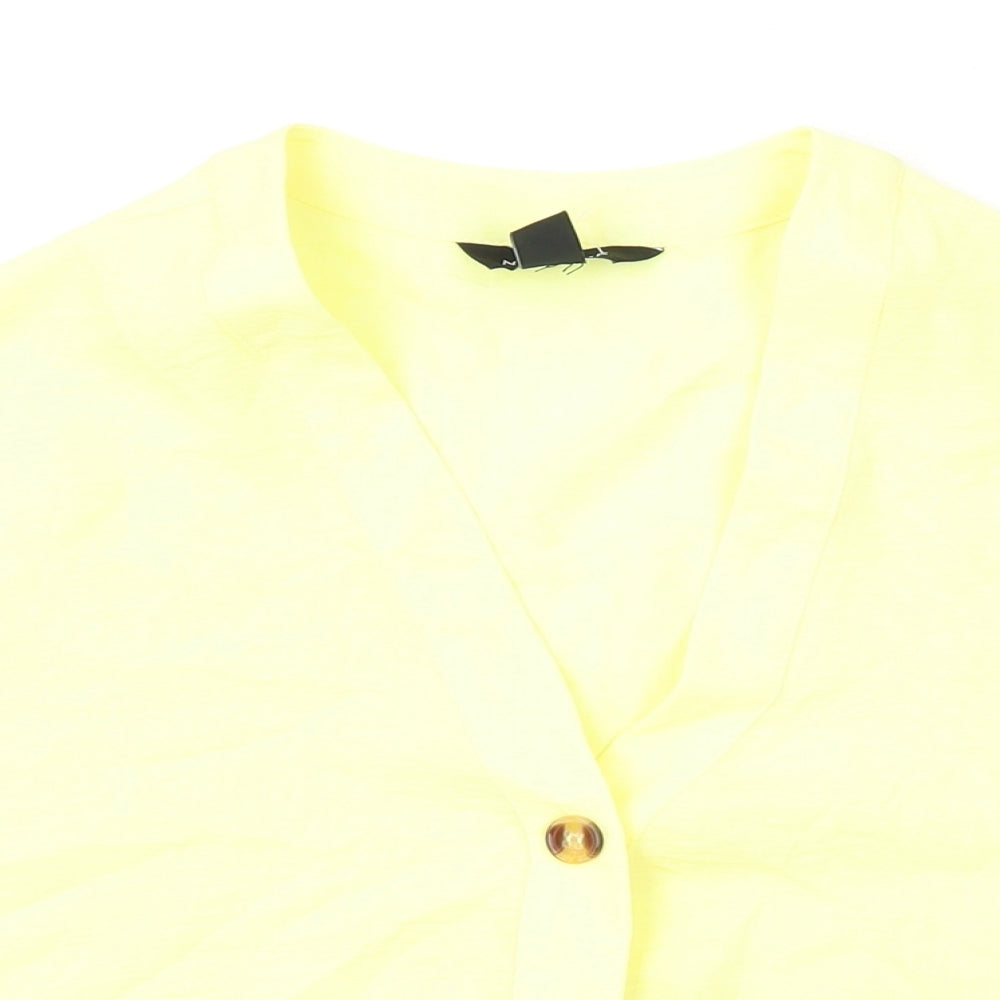 Womens UK Size 10 New Look Yellow Basic Button-Up