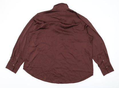 H&M Womens Brown Polyester Basic Button-Up Size XL Collared