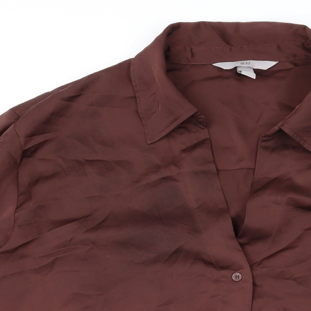 H&M Womens Brown Polyester Basic Button-Up Size XL Collared