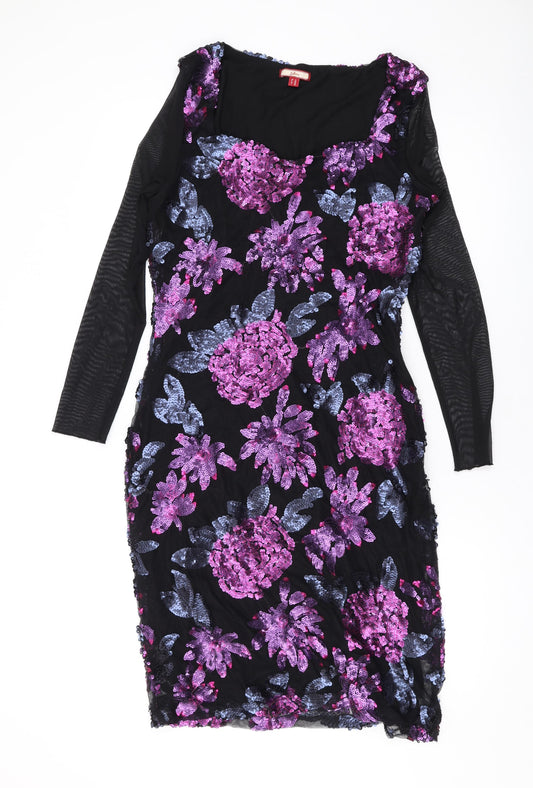 Cotton Traders Womens Purple Geometric Polyester Bodycon Size 12 Square Neck Pullover