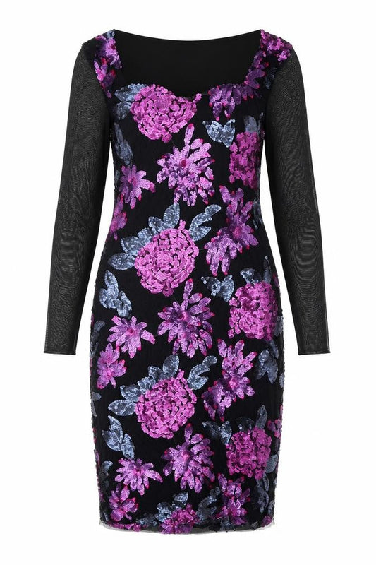 Cotton Traders Womens Purple Geometric Polyester Bodycon Size 12 Square Neck Pullover