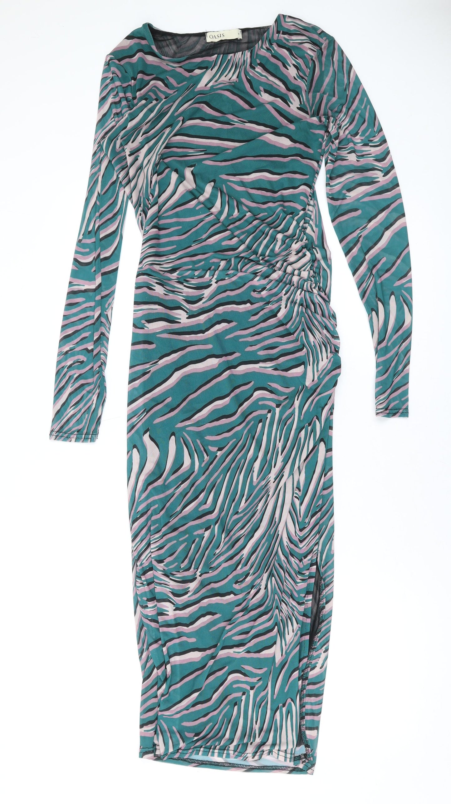 Oasis Womens Green Animal Print Polyester Maxi Size S Round Neck Pullover