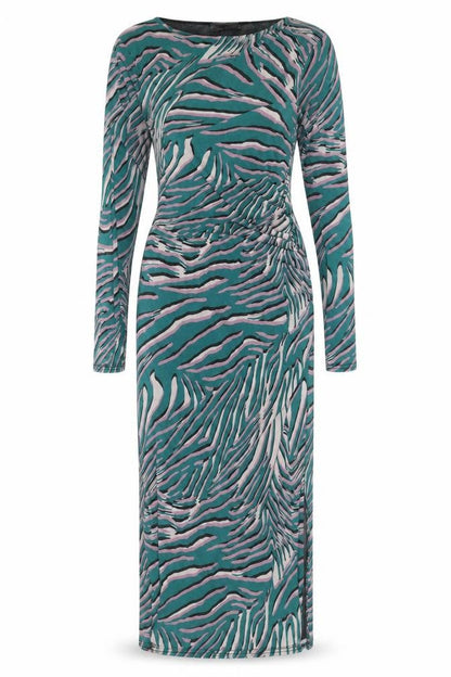 Oasis Womens Green Animal Print Polyester Maxi Size S Round Neck Pullover
