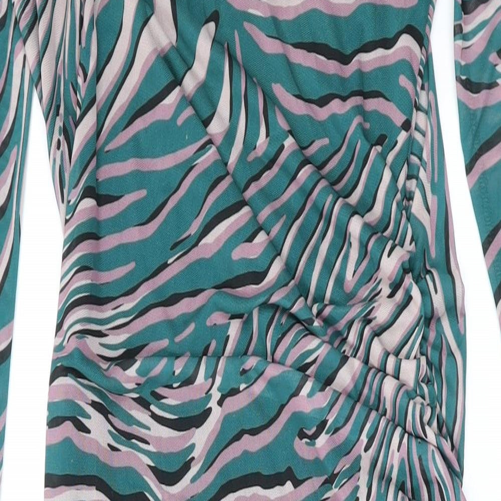 Oasis Womens Green Animal Print Polyester Maxi Size S Round Neck Pullover