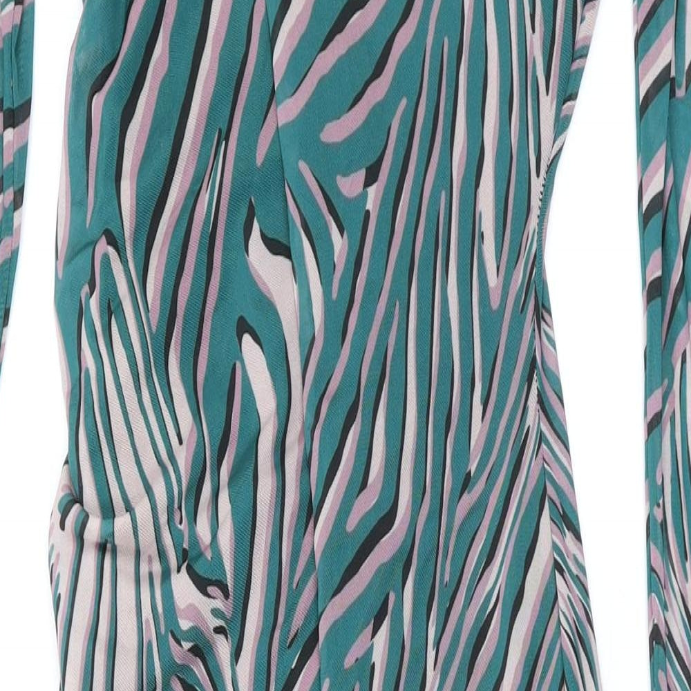 Oasis Womens Green Animal Print Polyester Maxi Size S Round Neck Pullover