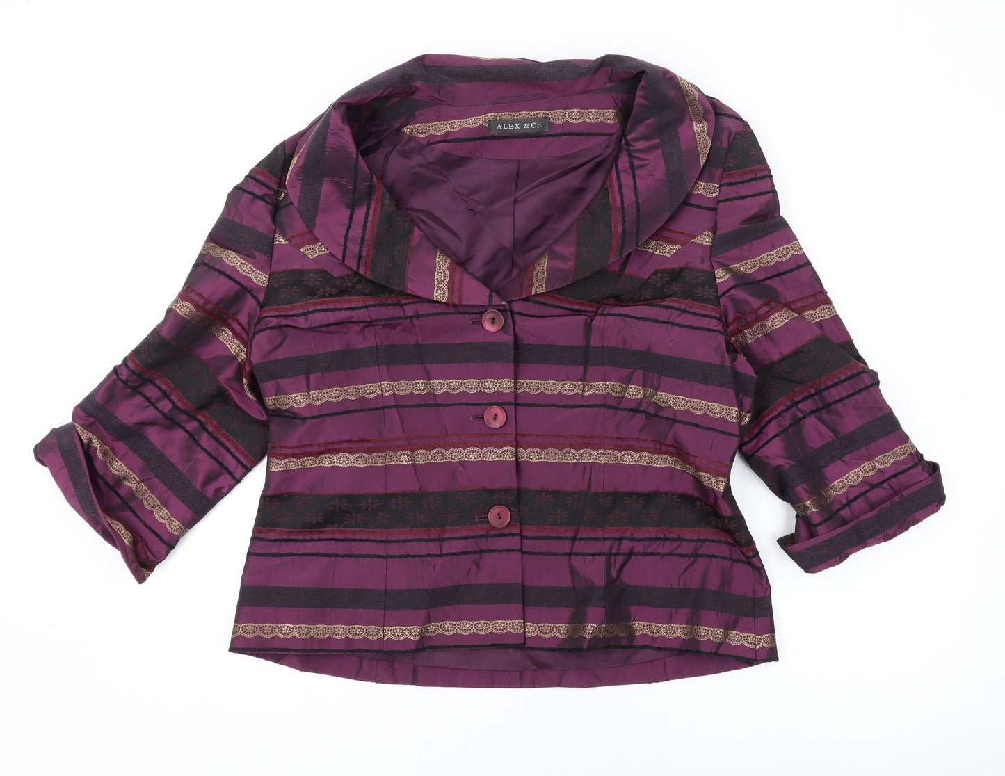 Alex & Co. Womens Purple Geometric Jacket Blazer Size 16 Button