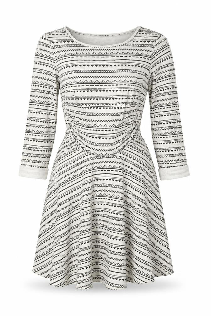 Topshop Womens Beige Geometric Polyester Skater Dress Size 6 Scoop Neck Pullover