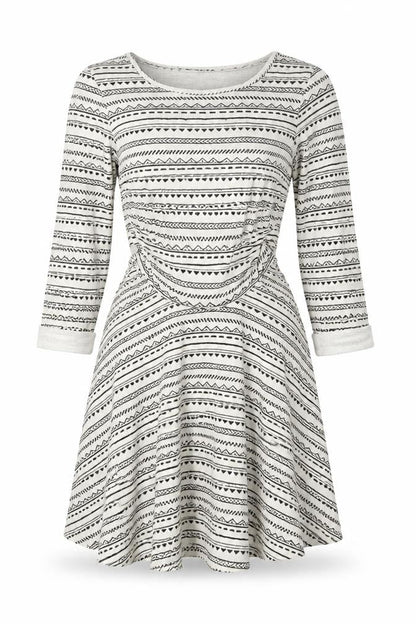 Topshop Womens Beige Geometric Polyester Skater Dress Size 6 Scoop Neck Pullover