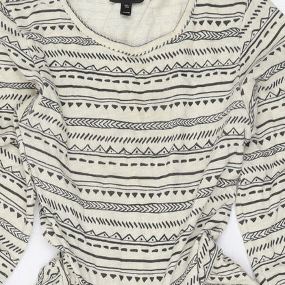 Topshop Womens Beige Geometric Polyester Skater Dress Size 6 Scoop Neck Pullover