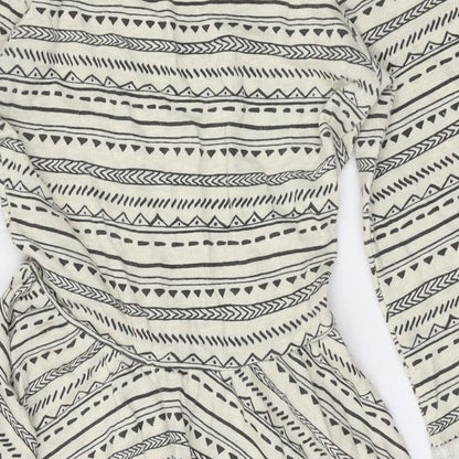 Topshop Womens Beige Geometric Polyester Skater Dress Size 6 Scoop Neck Pullover