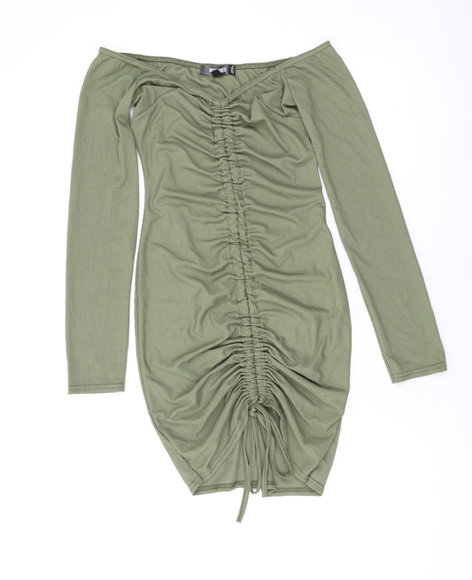 Missguided Womens Green Polyester Mini Size 8 Off the Shoulder Pullover