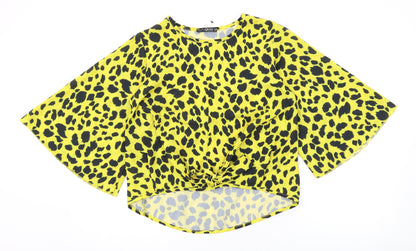 Quiz Womens Yellow Animal Print Polyester Basic Blouse Size 10 Round Neck