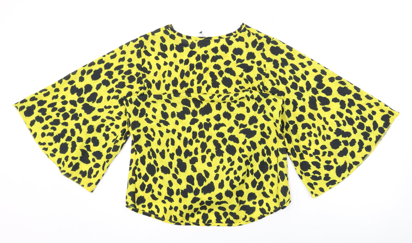 Quiz Womens Yellow Animal Print Polyester Basic Blouse Size 10 Round Neck