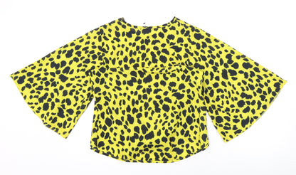 Quiz Womens Yellow Animal Print Polyester Basic Blouse Size 10 Round Neck