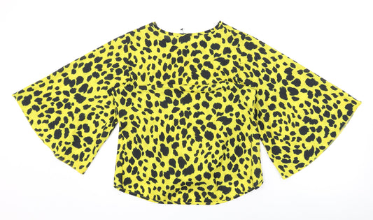 Quiz Womens Yellow Animal Print Polyester Basic Blouse Size 10 Round Neck