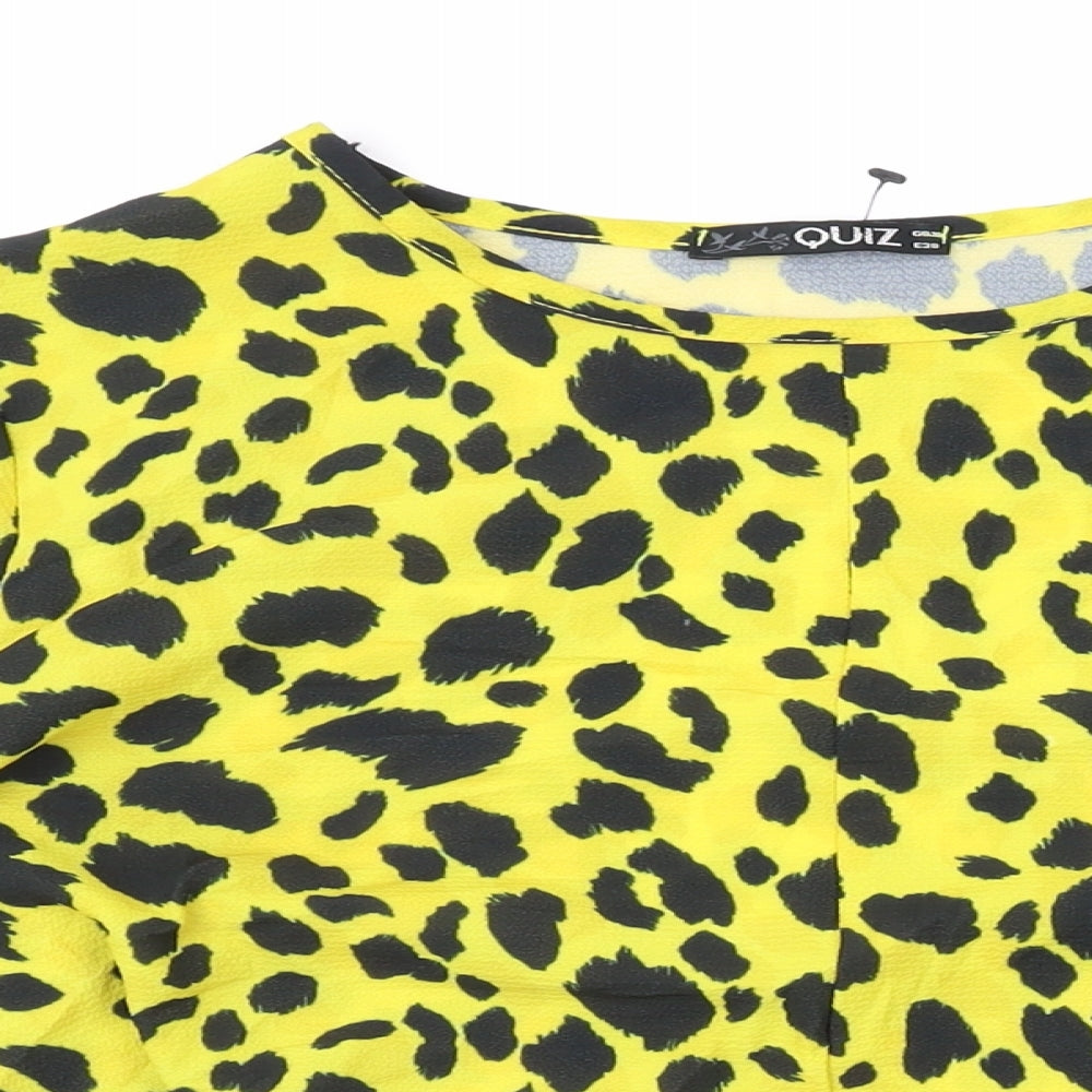 Quiz Womens Yellow Animal Print Polyester Basic Blouse Size 10 Round Neck
