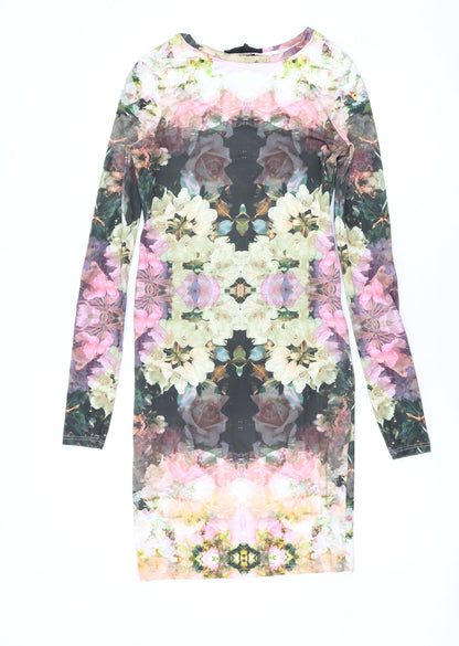 Topshop Womens Multicoloured Geometric Polyester Bodycon Size 10 Round Neck Pullover