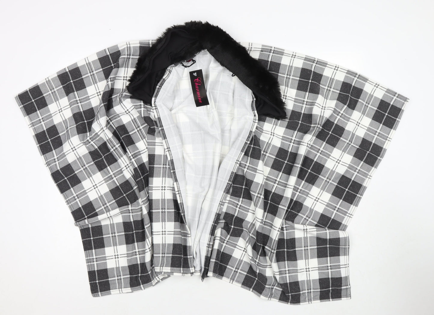Charmine Womens Black Check Polyester Shawl/Wrap - Collared