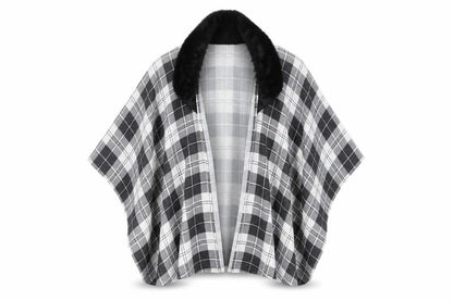 Charmine Womens Black Check Polyester Shawl/Wrap - Collared