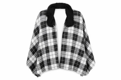 Charmine Womens Black Check Polyester Shawl/Wrap - Collared