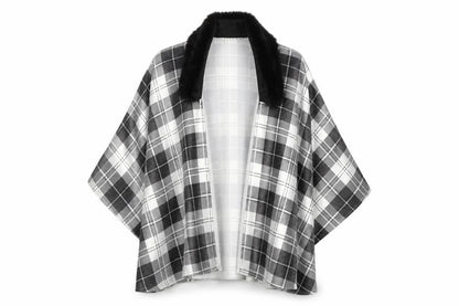 Charmine Womens Black Check Polyester Shawl/Wrap - Collared