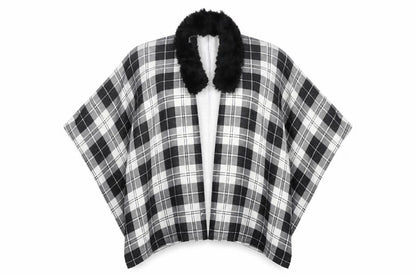 Charmine Womens Black Check Polyester Shawl/Wrap - Collared