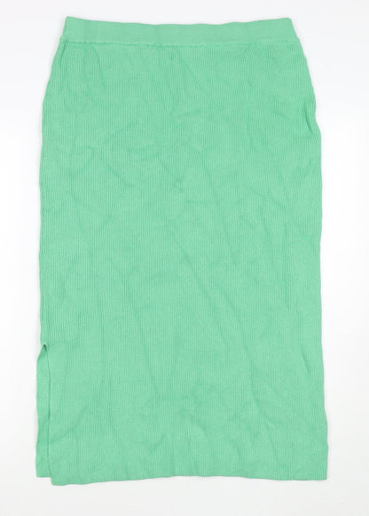 Marks and Spencer Womens Green Viscose Maxi Skirt Size L - Side Slit(s)