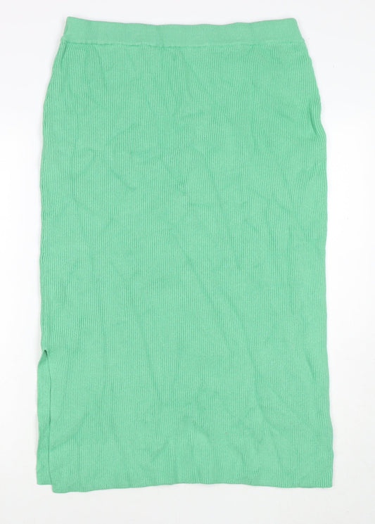 Marks and Spencer Womens Green Viscose Maxi Skirt Size L - Side Slit(s)