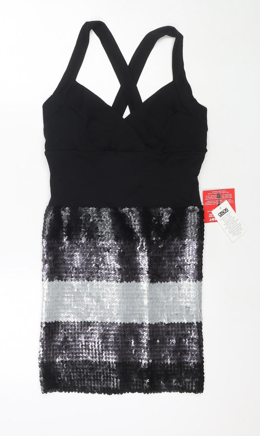 ASOS Womens Black Polyester Mini Size 12 V-Neck Pullover - Sequin Detail