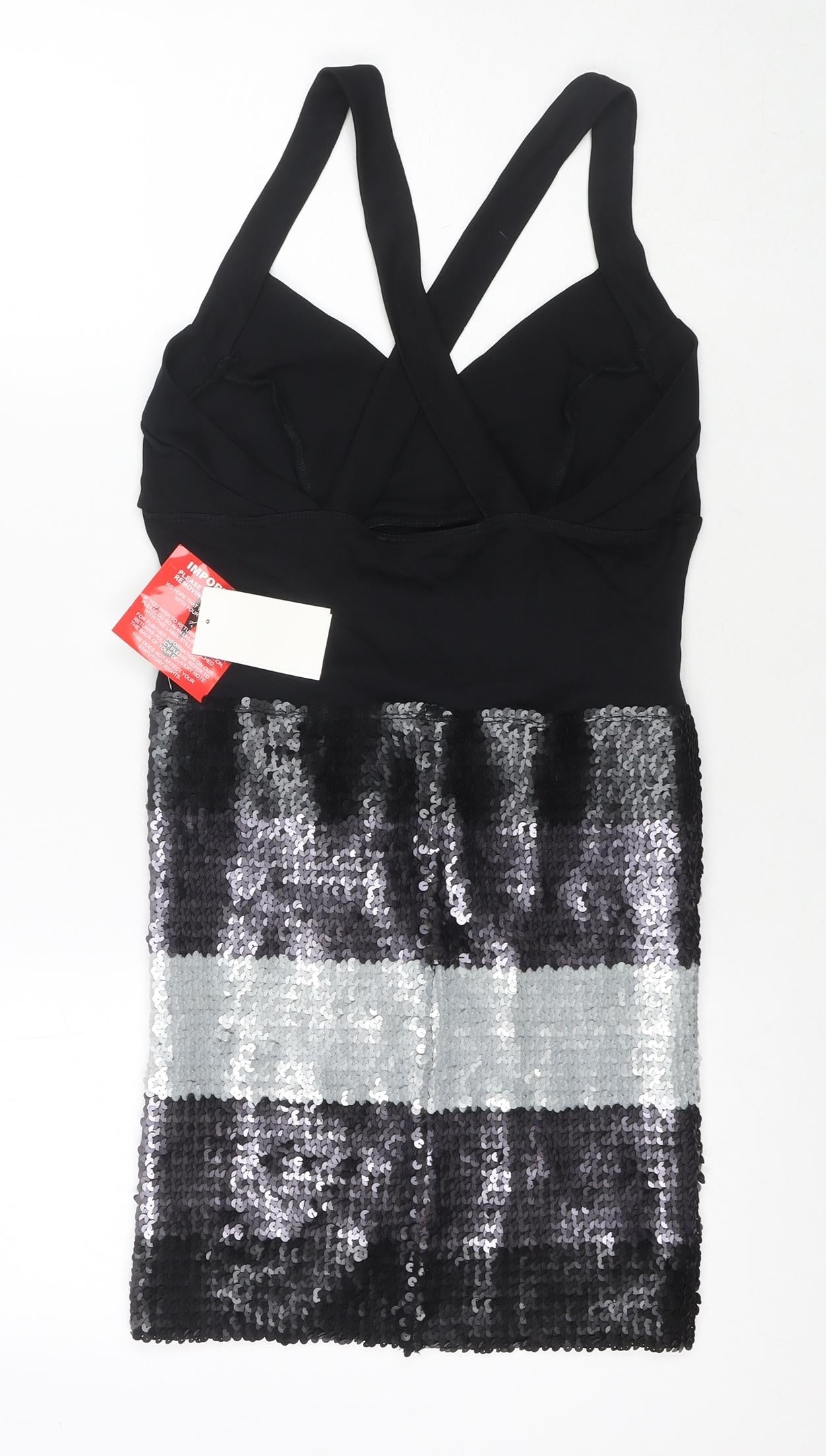 ASOS Womens Black Polyester Mini Size 12 V-Neck Pullover - Sequin Detail