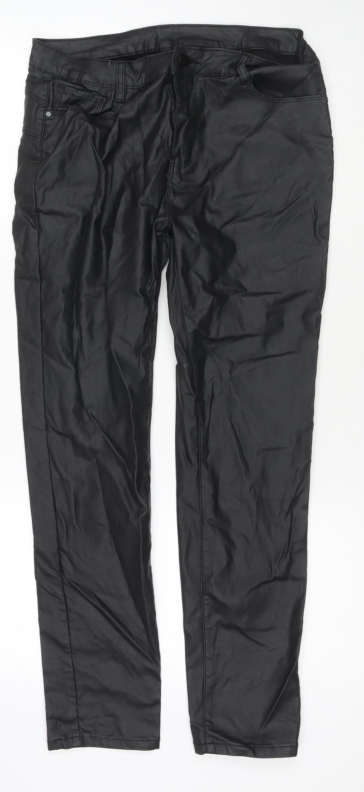 M.B.J Womens Black Viscose Trousers Size XL L27 in Regular Zip