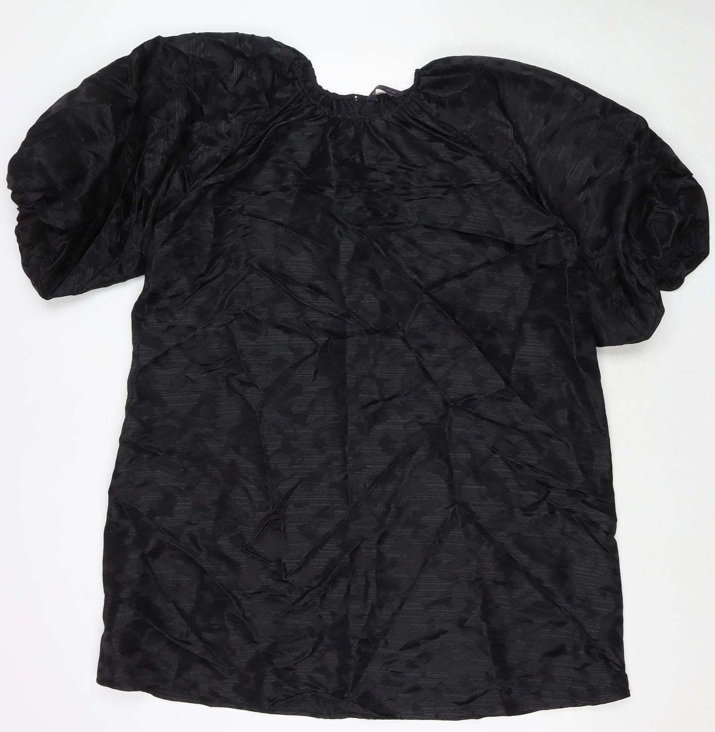 Marks and Spencer Womens Black Polyester A-Line Size 16 Round Neck Button