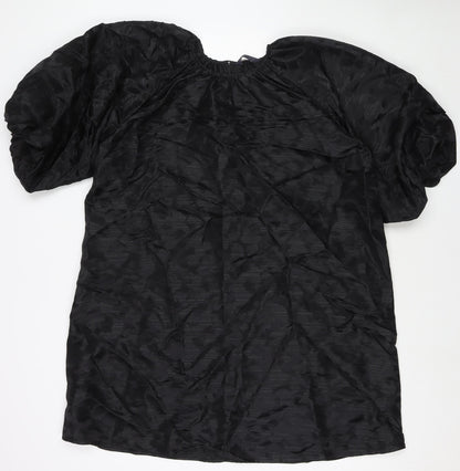 Marks and Spencer Womens Black Polyester A-Line Size 16 Round Neck Button
