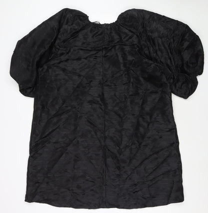 Marks and Spencer Womens Black Polyester A-Line Size 16 Round Neck Button
