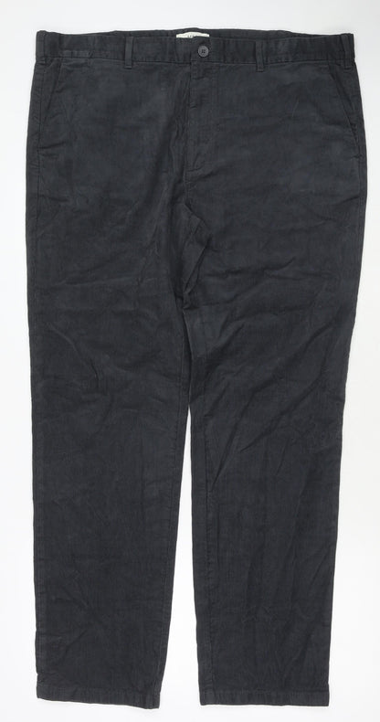 Marks and Spencer Mens Grey Cotton Trousers Size 42 in L33 in Regular Zip