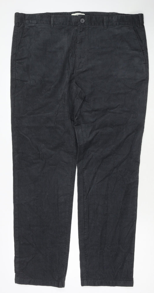 Marks and Spencer Mens Grey Cotton Trousers Size 42 in L33 in Regular Zip