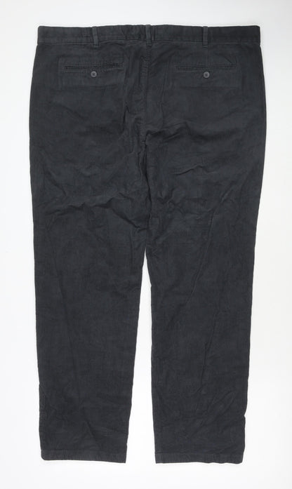 Marks and Spencer Mens Grey Cotton Trousers Size 42 in L33 in Regular Zip