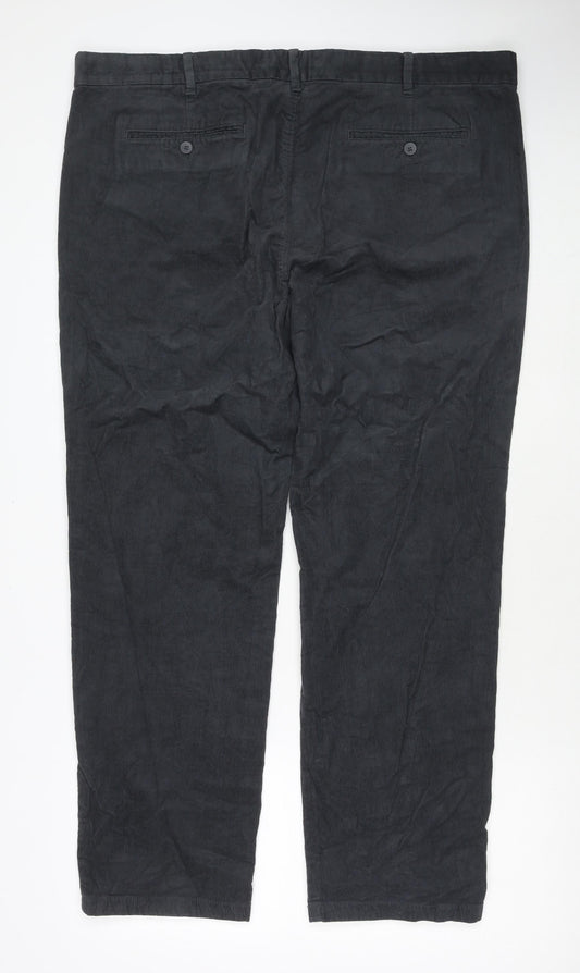 Marks and Spencer Mens Grey Cotton Trousers Size 42 in L33 in Regular Zip