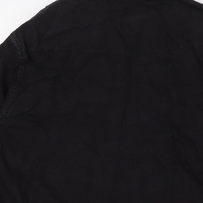 River Island Mens Black Cotton Button-Up Size M Collared Snap