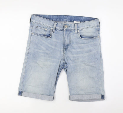 Denim Mens Blue Cotton Bermuda Shorts Size 28 in L9 in Regular Zip - Turn Ups