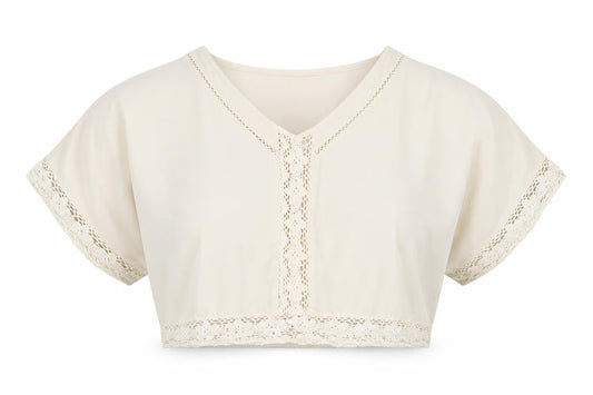 Front view of ASOS women’s white polyester cropped blouse, size UK 8, v-neck
