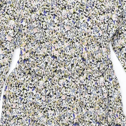Marks and Spencer Womens Multicoloured Geometric Viscose A-Line Size 8 V-Neck Button