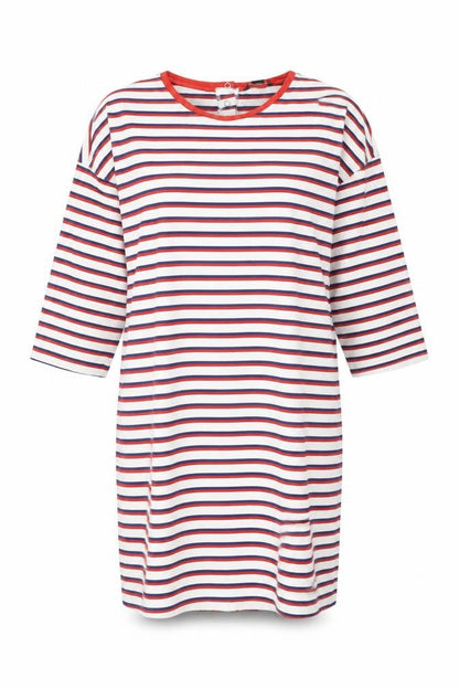 Monki Womens White Striped Cotton T-Shirt Dress Size S Round Neck Snap